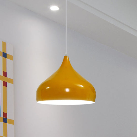 Modern Iron Dome Pendant Light - 1-Light, Black/White/Red - 12.5"/16.5" Wide