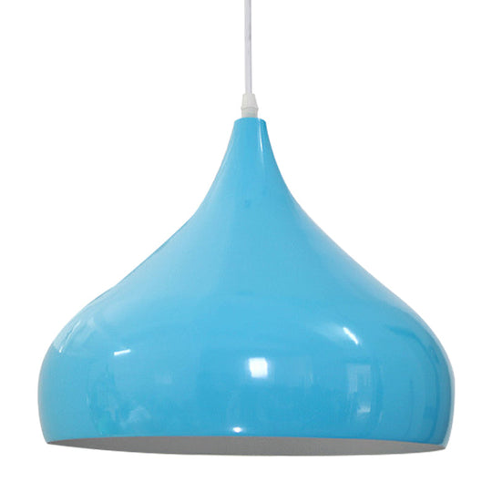 Modern Iron Dome Pendant Light - 1-Light, Black/White/Red - 12.5"/16.5" Wide