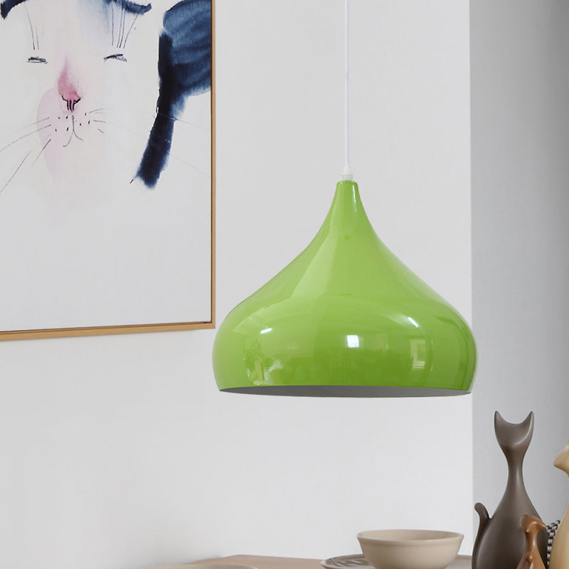 Modern Iron Dome Pendant Light - 1-Light, Black/White/Red - 12.5"/16.5" Wide