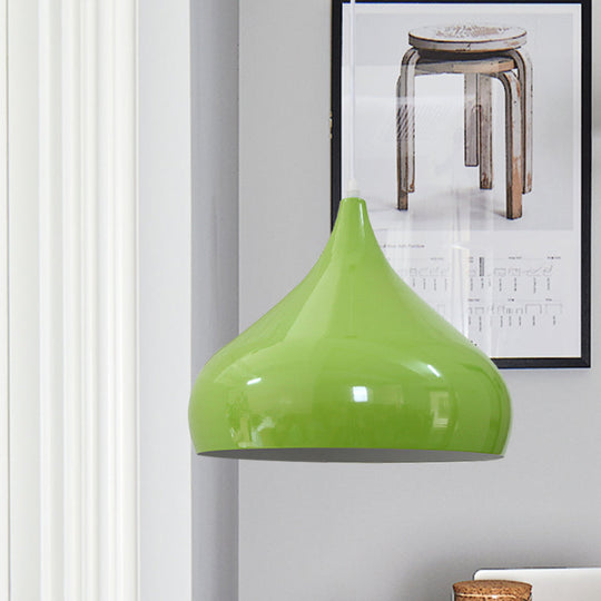 Modern Iron Dome Pendant Light - 1-Light, Black/White/Red - 12.5"/16.5" Wide