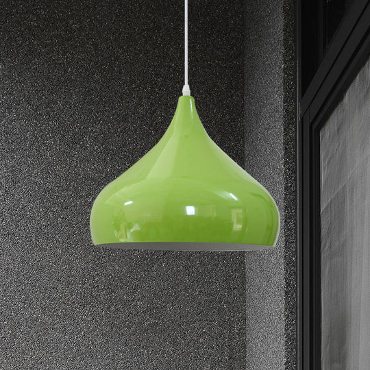 Modern Iron Dome Pendant Light - 1-Light, Black/White/Red - 12.5"/16.5" Wide