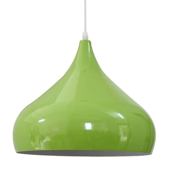 Modern Iron Dome Pendant Light - 1-Light, Black/White/Red - 12.5"/16.5" Wide