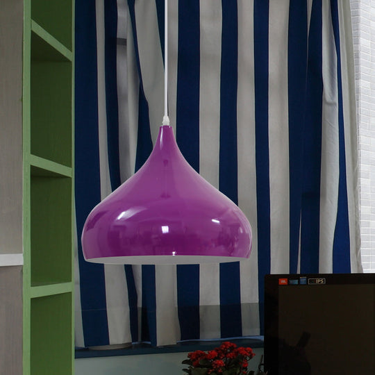 Modern Iron Dome Pendant Light - 1-Light, Black/White/Red - 12.5"/16.5" Wide