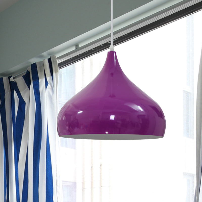 Modern Iron Dome Pendant Light - 1-Light, Black/White/Red - 12.5"/16.5" Wide