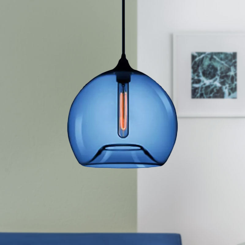 Modern Glass Ball Shade Suspension Light - Red/Brown/Blue Hanging Ceiling Light