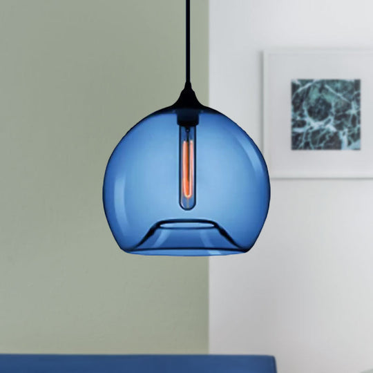 Modern Glass Ball Shade Suspension Light - Red/Brown/Blue Hanging Ceiling Light