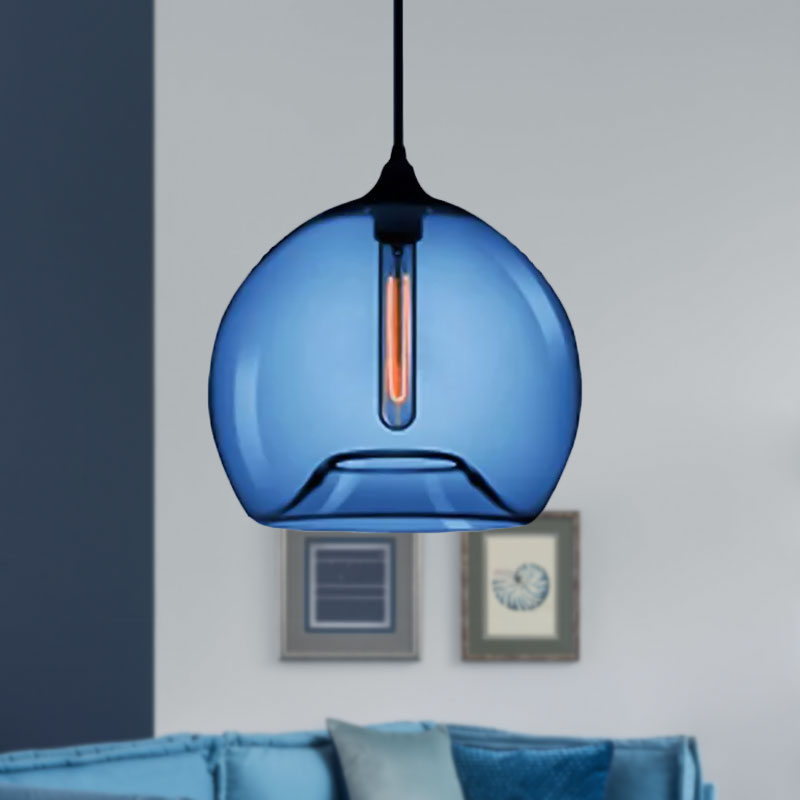 Modern Glass Ball Shade Suspension Light - Red/Brown/Blue Hanging Ceiling Light