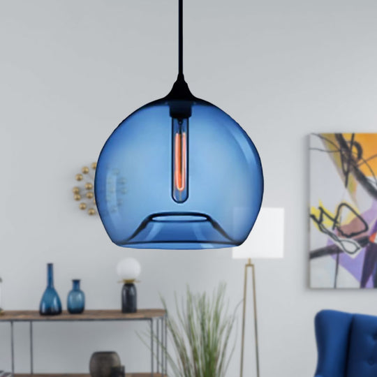 Modern Glass Ball Shade Suspension Light - Red/Brown/Blue Hanging Ceiling Light