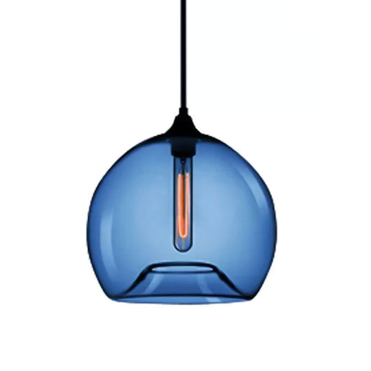 Modern Glass Ball Shade Suspension Light - 1-Light Red/Brown/Blue Hanging Ceiling