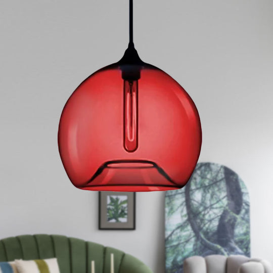 Modern Glass Ball Shade Suspension Light - 1-Light Red/Brown/Blue Hanging Ceiling