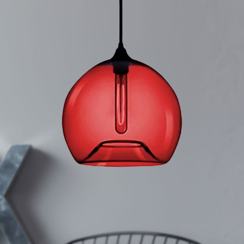 Modern Glass Ball Shade Suspension Light - 1-Light Red/Brown/Blue Hanging Ceiling