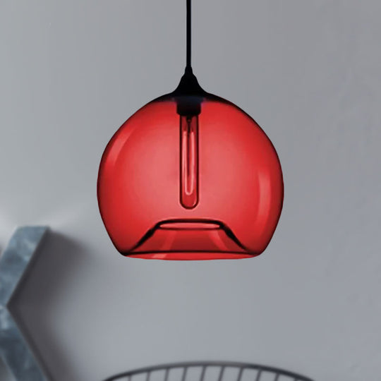 Modern Glass Ball Shade Suspension Light - 1-Light Red/Brown/Blue Hanging Ceiling