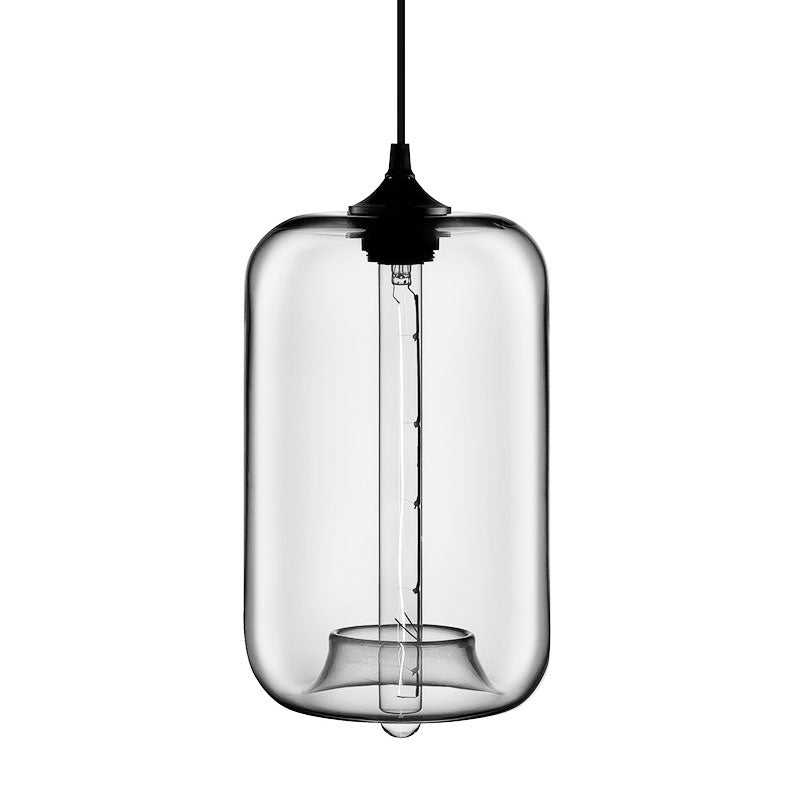 Contemporary Cylinder Glass Hanging Lamp - 1 Light, Red/Brown/Blue Ceiling Light