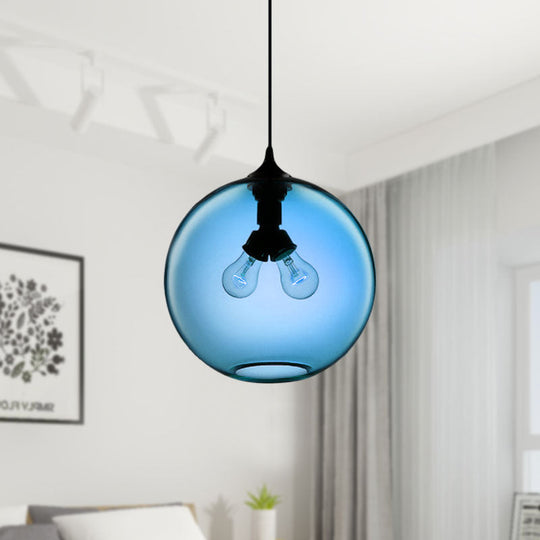 Modern Glass Globe Pendant Light - 2 Lights - Red/Brown/Clear