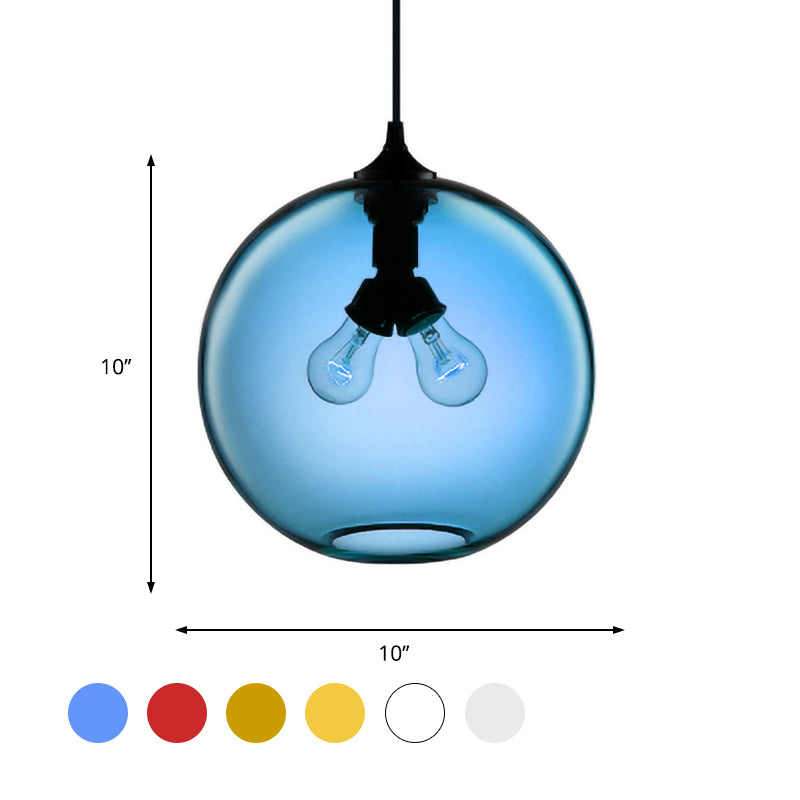 Modern Glass Globe Pendant Light - 2 Lights - Red/Brown/Clear