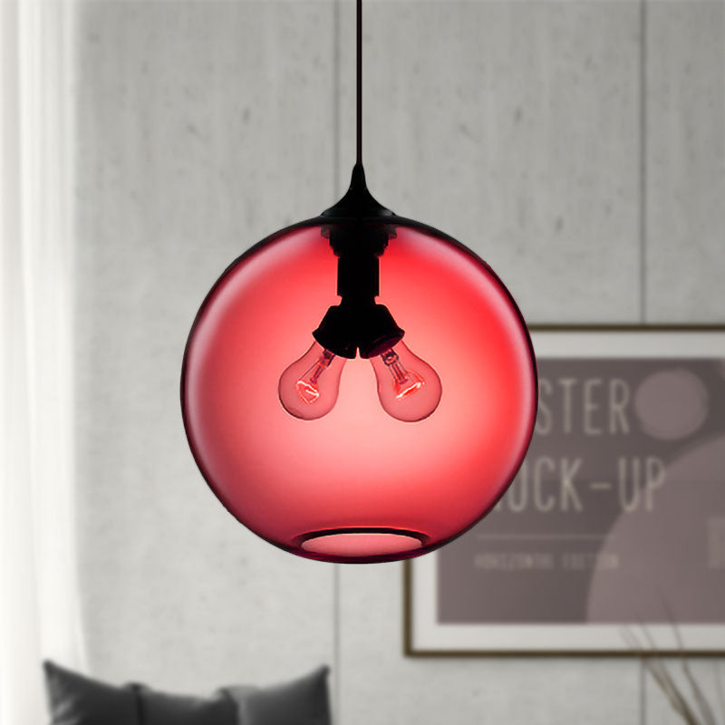 Modern Glass Globe Pendant Light - 2 Lights - Red/Brown/Clear