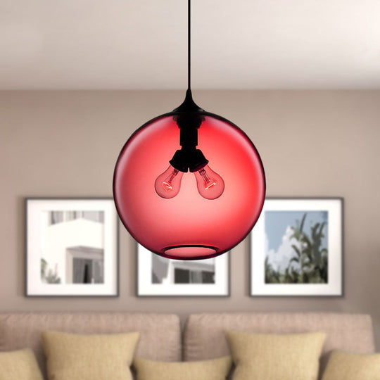 Modern Glass Globe Pendant Light - Red/Brown/Clear 2 Lights