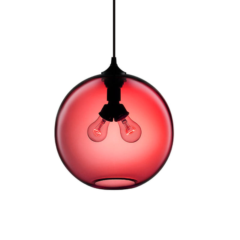 Modern Glass Globe Pendant Light - 2 Lights - Red/Brown/Clear