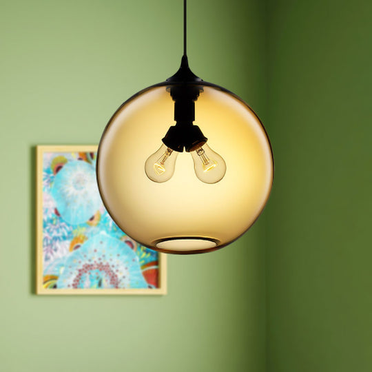 Modern Glass Globe Pendant Light - Red/Brown/Clear 2 Lights Amber