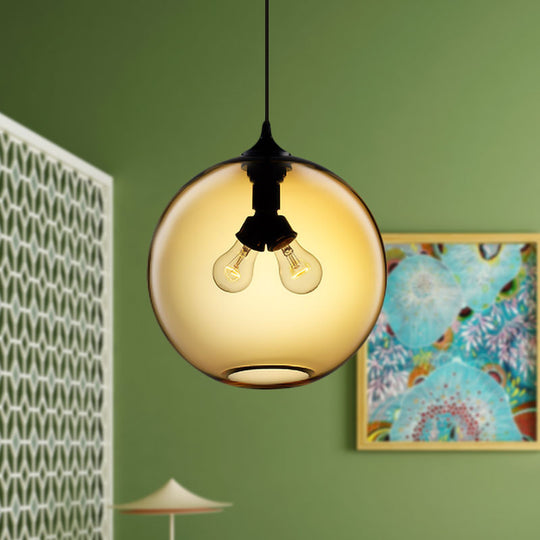 Modern Glass Globe Pendant Light - Red/Brown/Clear 2 Lights