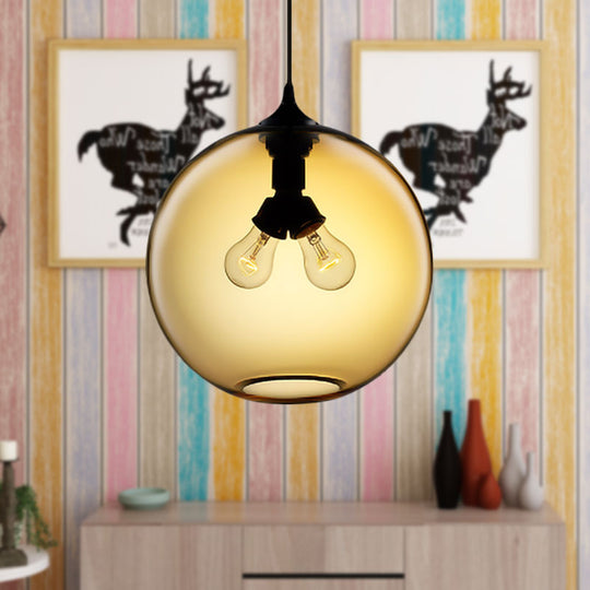 Modern Glass Globe Pendant Light - 2 Lights - Red/Brown/Clear