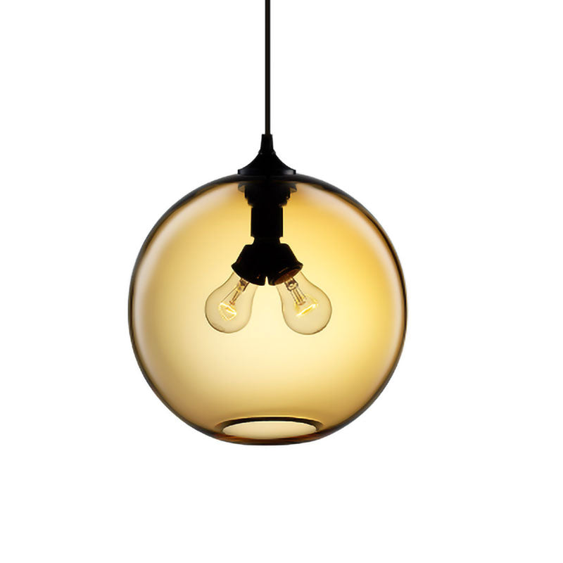 Modern Glass Globe Pendant Light - 2 Lights - Red/Brown/Clear
