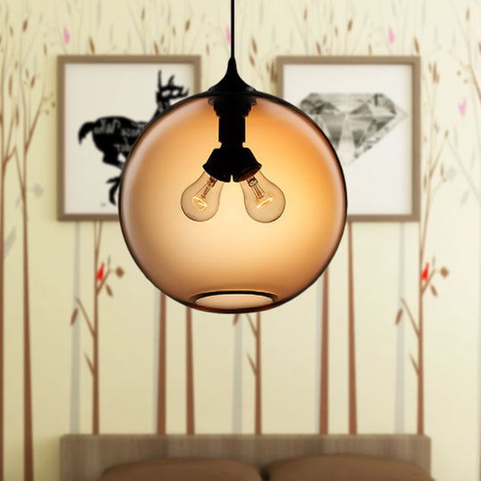 Modern Glass Globe Pendant Light - 2 Lights - Red/Brown/Clear