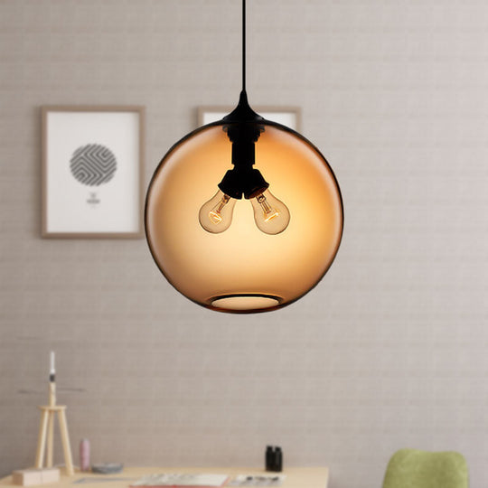 Modern Glass Globe Pendant Light - 2 Lights - Red/Brown/Clear