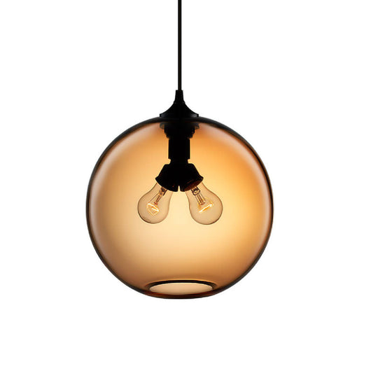 Modern Glass Globe Pendant Light - 2 Lights - Red/Brown/Clear