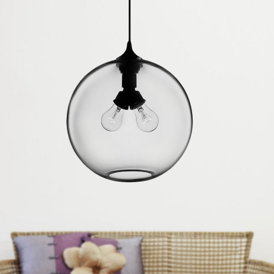Modern Glass Globe Pendant Light - 2 Lights - Red/Brown/Clear