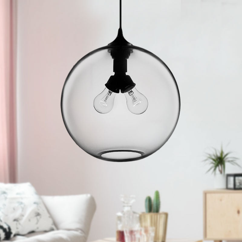 Modern Glass Globe Pendant Light - 2 Lights - Red/Brown/Clear
