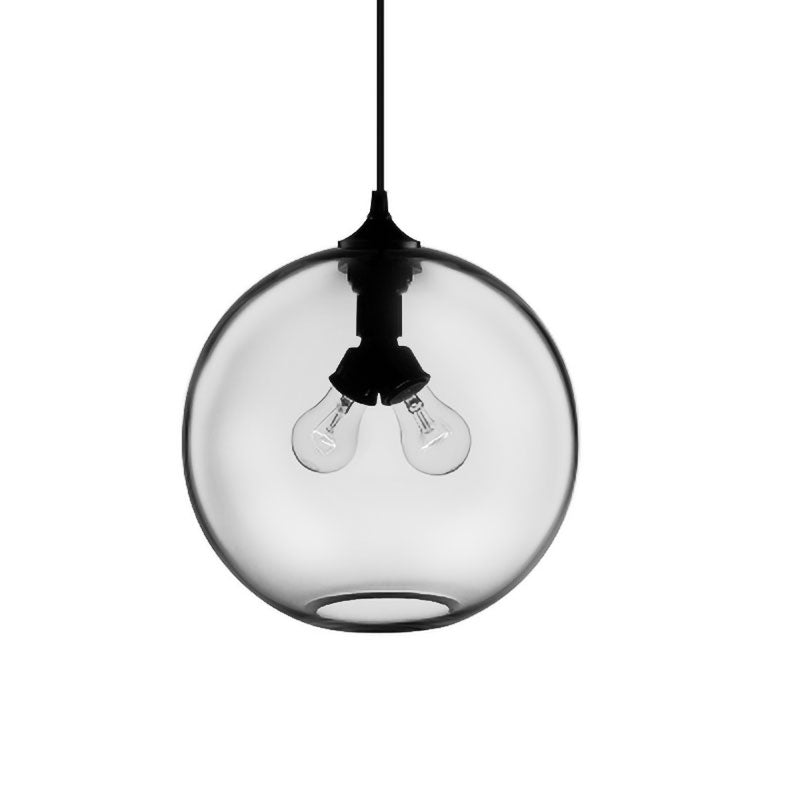 Modern Glass Globe Pendant Light - 2 Lights - Red/Brown/Clear
