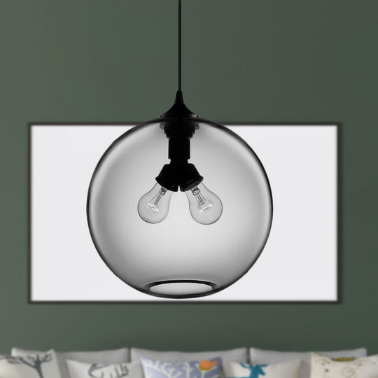 Modern Glass Globe Pendant Light - Red/Brown/Clear 2 Lights Smoke Gray