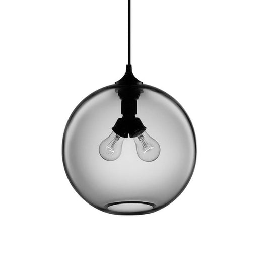Modern Glass Globe Pendant Light - Red/Brown/Clear 2 Lights