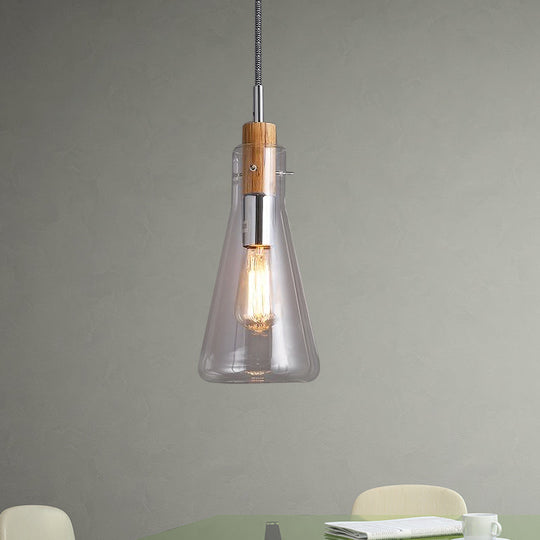 Modern Clear Glass Pendant Light - Ellipsoidal/Cone/Bottle Shape 1-Light Polished Chrome / Cone
