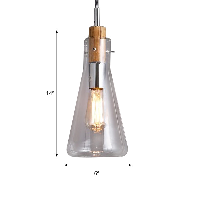 Modern Clear Glass Pendant Light in Polished Chrome - Ellipsoidal/Cone/Bottle Shape - 1 Light Hanging Ceiling Lamp