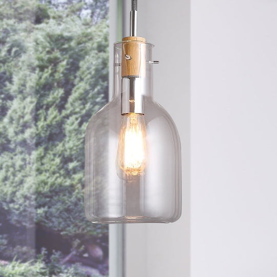Modern Clear Glass Pendant Light - Ellipsoidal/Cone/Bottle Shape 1-Light Polished Chrome / Bottle