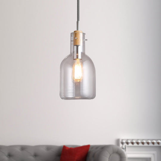 Modern Clear Glass Pendant Light in Polished Chrome - Ellipsoidal/Cone/Bottle Shape - 1 Light Hanging Ceiling Lamp