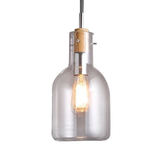 Modern Clear Glass Pendant Light - Ellipsoidal/Cone/Bottle Shape 1-Light Polished Chrome