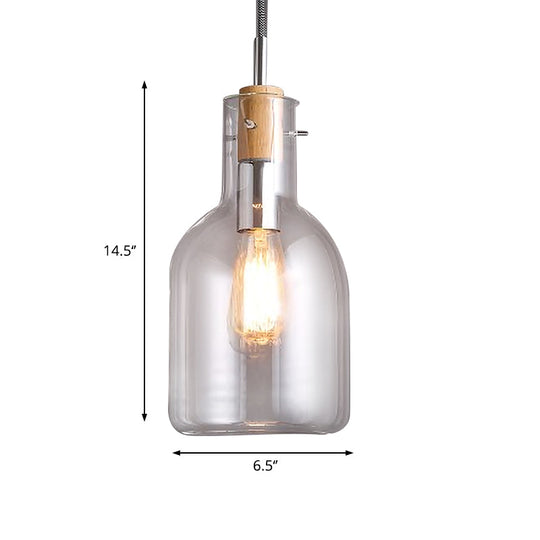 Modern Clear Glass Pendant Light in Polished Chrome - Ellipsoidal/Cone/Bottle Shape - 1 Light Hanging Ceiling Lamp