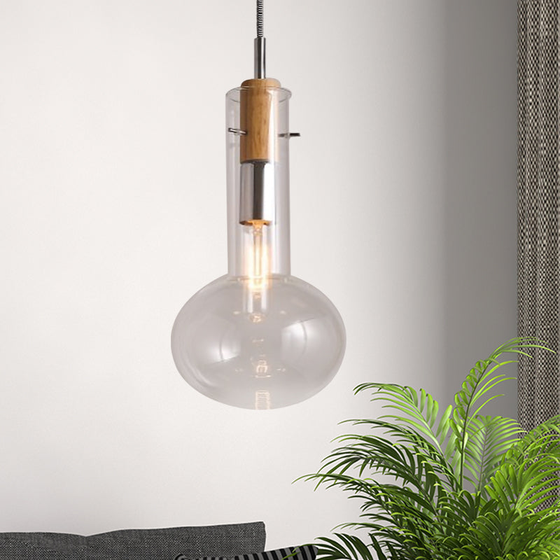 Modern Clear Glass Pendant Light - Ellipsoidal/Cone/Bottle Shape 1-Light Polished Chrome /