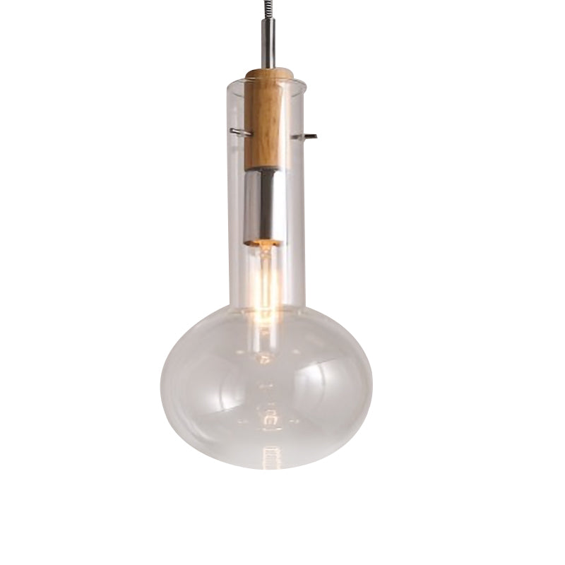 Modern Clear Glass Pendant Light in Polished Chrome - Ellipsoidal/Cone/Bottle Shape - 1 Light Hanging Ceiling Lamp
