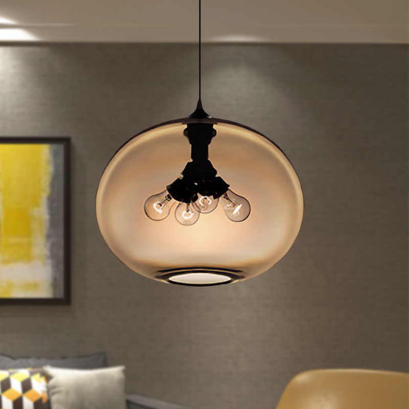 Modern Brown/Clear/Amber Oval Glass Pendant Light - 4-Light Ceiling Hanging Fixture