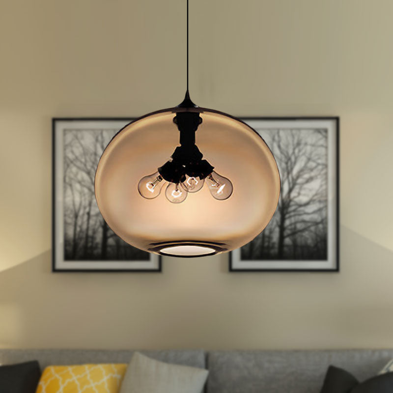 Modern Brown/Clear/Amber 4-Light Ceiling Pendant With Oval Glass Shade