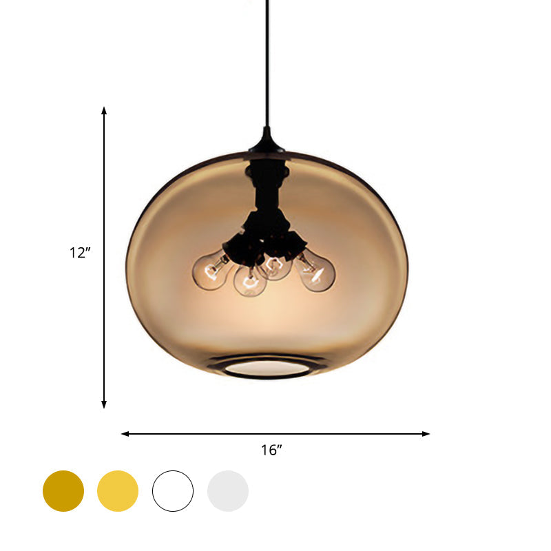 Modern Brown/Clear/Amber Oval Glass Pendant Light - 4-Light Ceiling Hanging Fixture