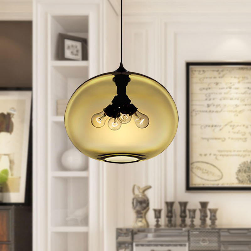 Modern Brown/Clear/Amber 4-Light Ceiling Pendant With Oval Glass Shade