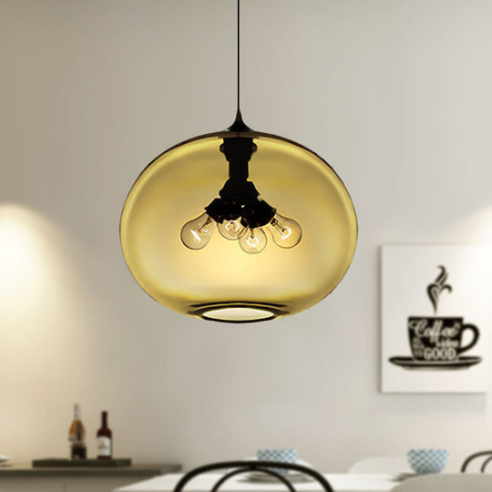 Modern Brown/Clear/Amber 4-Light Ceiling Pendant With Oval Glass Shade