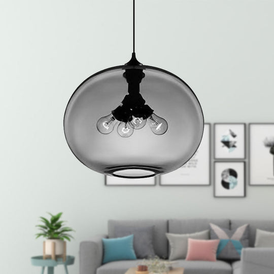 Modern Brown/Clear/Amber 4-Light Ceiling Pendant With Oval Glass Shade Smoke Gray