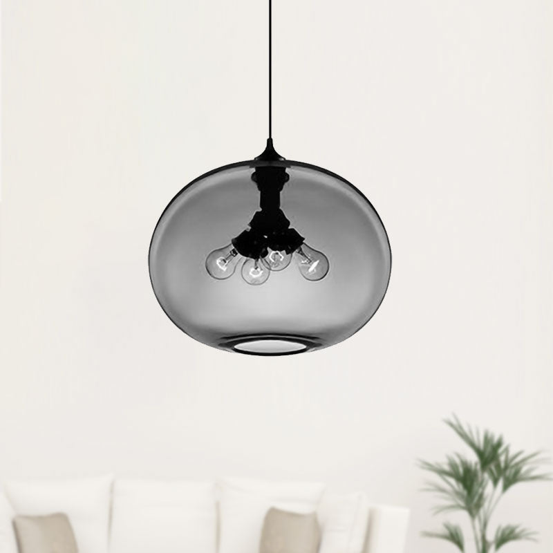 Modern Brown/Clear/Amber 4-Light Ceiling Pendant With Oval Glass Shade