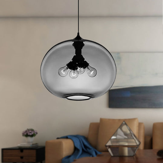 Modern Brown/Clear/Amber 4-Light Ceiling Pendant With Oval Glass Shade